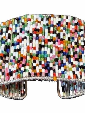 Artisan Multi Color Seed Bead Open Cuff Stretch Metal Bracelet Boho